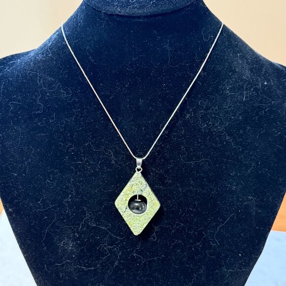 2/$20,Genuine Green Serpentine Pendant, Large Geometric Natural Gemstone Pendant - Picture 7 of 10